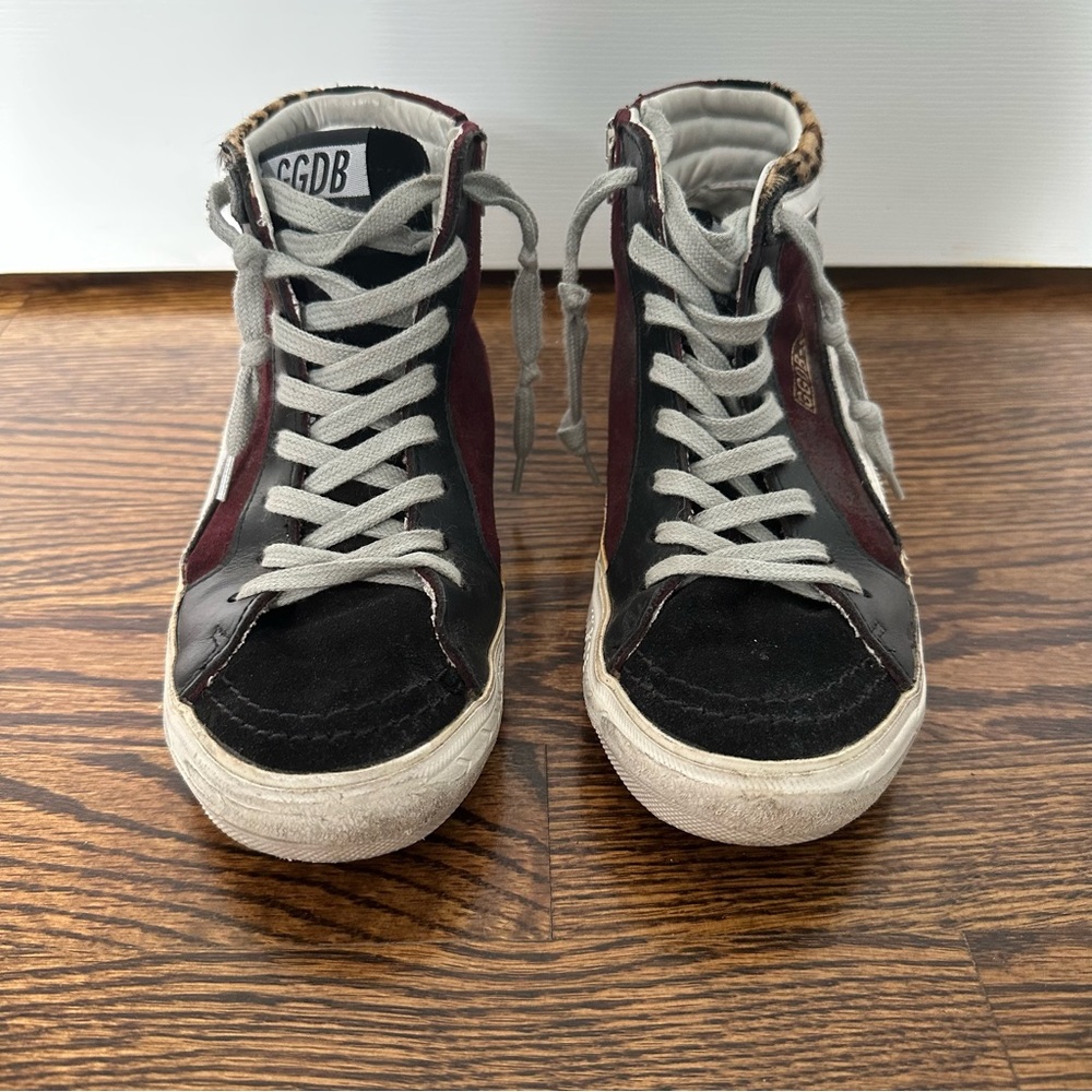 Golden Goose GGDB Slide Sneakers Snakeskin High Top Leopard Print Suede Sz 36 - Picture 2 of 16